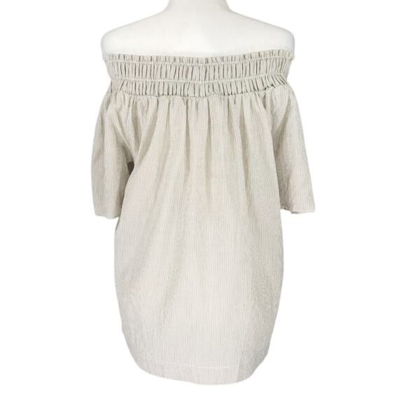 NWT A New Day Short Sleeve Smocked Yoke Top Sz. M Olive Green Stripe Cottagecore - Picture 5 of 12